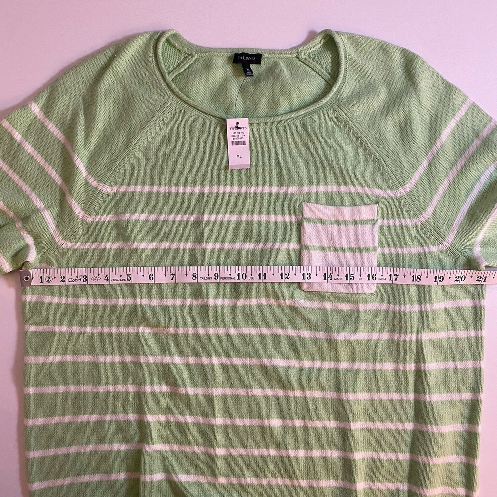 TALBOTS Womens Sweater XL Green Striped  Roll Neck Pocket Patty Lightweight NEW - Picture 5 of 12